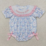 Daddy's Girl Floral Bow Pattern Pink Ruffles Girls Summer Romper