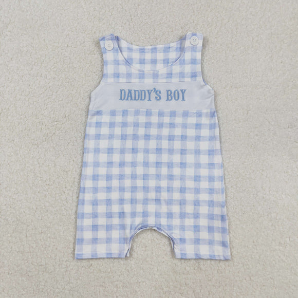 Daddy's Boy Blue Plaid Boys Summer Romper