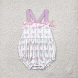 Floral Pink Purple Stripe White Girls Summer Romper