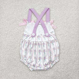 Floral Pink Purple Stripe White Girls Summer Romper