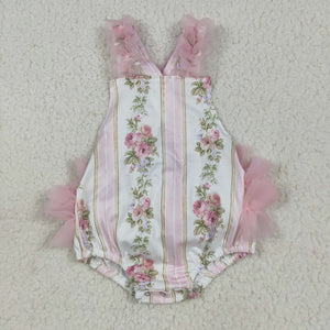 Floral Stripe Pink Gauze Girls Summer Romper