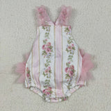Floral Stripe Pink Gauze Girls Summer Romper