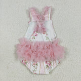 Floral Stripe Pink Gauze Girls Summer Romper