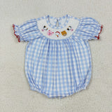 Farm Animals Smocked Blue Plaid Girls Summer Romper