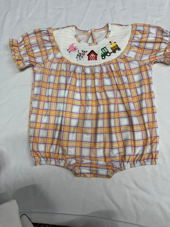 Pre-sale Boat Farm Life Animals Plaid Girls Summer Romper