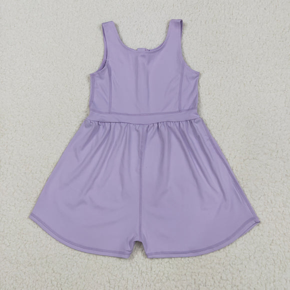 Solid Light Purple Girls Athletic Jumpsuit