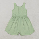 Solid Light Green Girls Athletic Jumpsuit