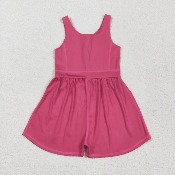 Solid Hot Pink Girls Athletic Jumpsuit