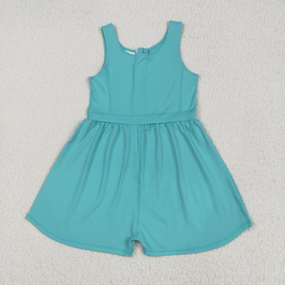 Solid Bluish Girls Athletic Jumpsuit