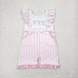 Bow Embroidery Pink Stripe Girls Jumpsuit