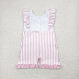 Bow Embroidery Pink Stripe Girls Jumpsuit