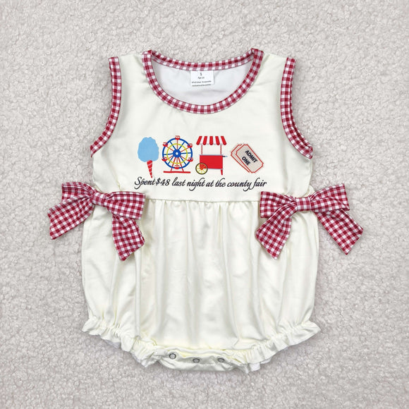 County Fair Red Plaid Bows Beige Girls Summer Romper