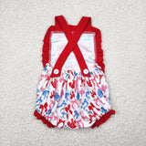 American Honey Bow Pattern Red Ruffles Girls 4th of July Romper