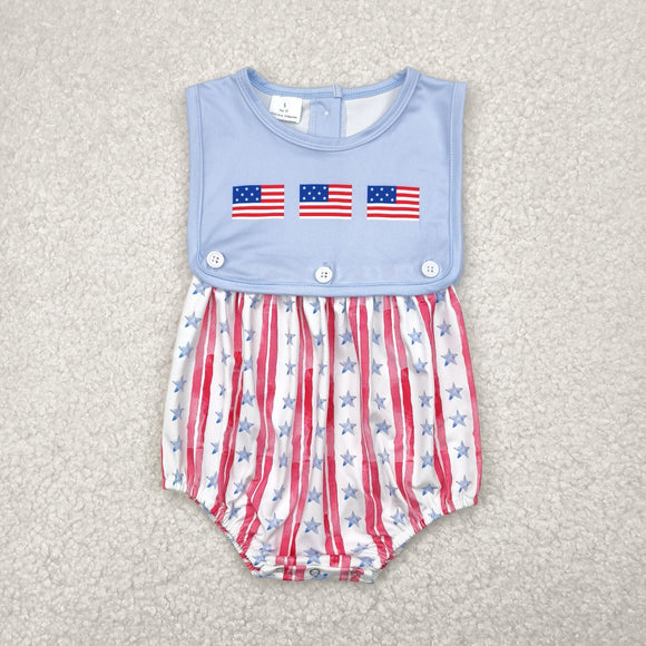 Stars Red Stripe Blue Boys 4th of July Romper