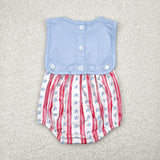 Stars Red Stripe Blue Boys 4th of July Romper