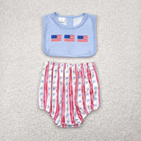 Stars Red Stripe Blue Boys 4th of July Romper