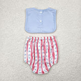 Stars Red Stripe Blue Boys 4th of July Romper