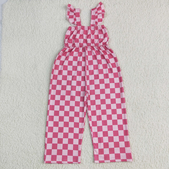 Hot Pink Plaid Girls Jumpsuit