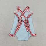 County Fair Red Plaid Blue Girls Summer Romper