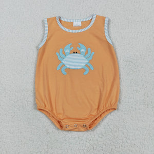 Crab Stripe Orange Blue Boys Summer Romper