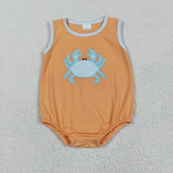 Crab Stripe Orange Blue Boys Summer Romper