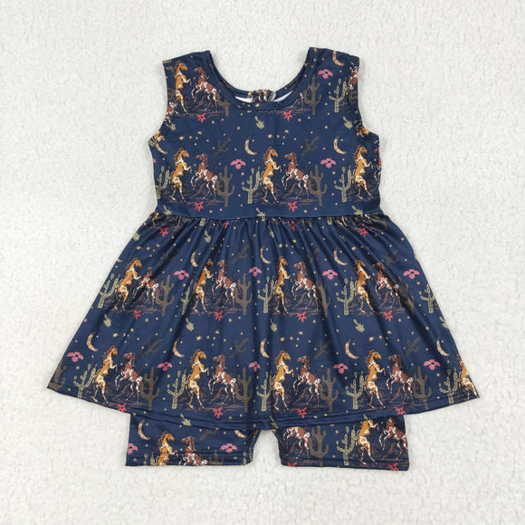 Horse Cactus Navy Girls Jumpsuit