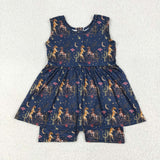 Horse Cactus Navy Girls Jumpsuit