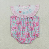 I Love Dad Pink Stripe Ruffles Bow Pattern Girls Summer Romper