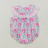 I Love Dad Pink Stripe Ruffles Bow Pattern Girls Summer Romper