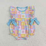 Floral Colorful Plaid Girls Summer Romper