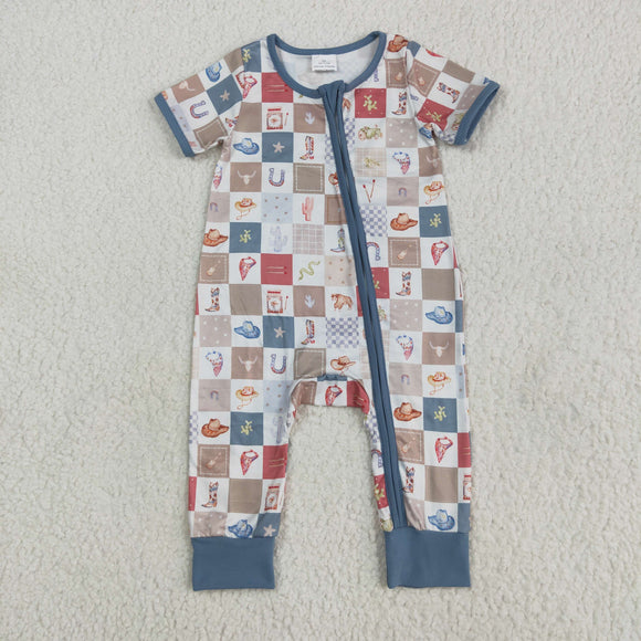 Cowboy Plaid Boys Summer Romper