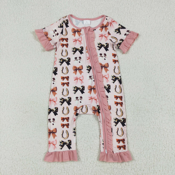 Bow Pattern Pink Girls Summer Romper