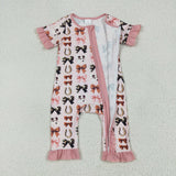 Bow Pattern Pink Girls Summer Romper