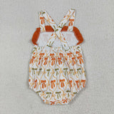 Orange Green Bow Pattern Girls Halloween Romper