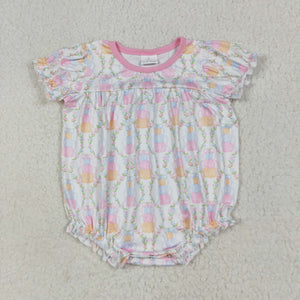 Bow Pattern Pumpkin Floral Pink White Girls Summer Romper