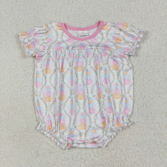 Bow Pattern Pumpkin Floral Pink White Girls Summer Romper
