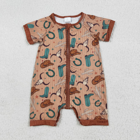 Boots Cap Textured Brown Boys Summer Romper