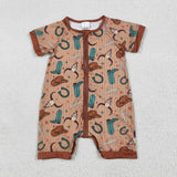 Boots Cap Textured Brown Boys Summer Romper
