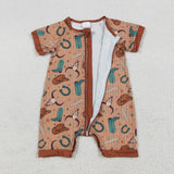 Boots Cap Textured Brown Boys Summer Romper