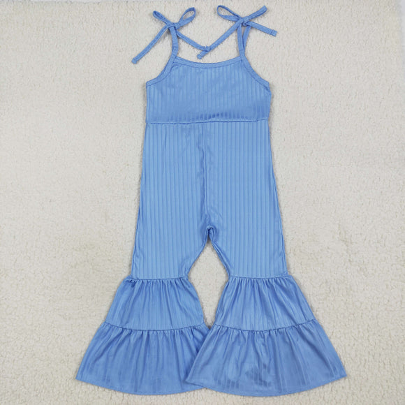 Solid Sky Blue Textured Girls Jumpsuit