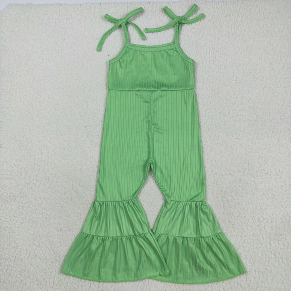 Solid Green Textured Girls Jumpsuit