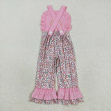 Bow Pumpkin Floral Pink Girls Jumpsuit