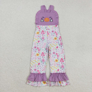 Pumpkin Ghost Floral Purple Girls Halloween Jumpsuit