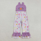 Pumpkin Ghost Floral Purple Girls Halloween Jumpsuit
