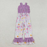 Pumpkin Ghost Floral Purple Girls Halloween Jumpsuit