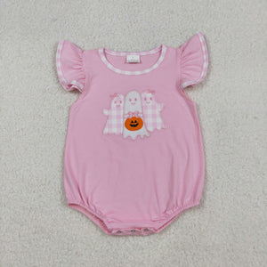 Pumpkin Ghost Pink Plaid Girls Halloween Romper