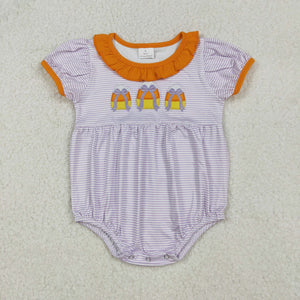 Bow Candy Purple Stripe Orange Ruffles Girls Halloween Romper