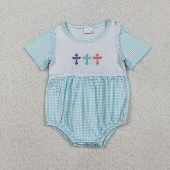Cross Plaid Boys Easter Romper