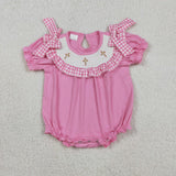Floral Cross Plaid Pink Smocked Girls Easter Romper