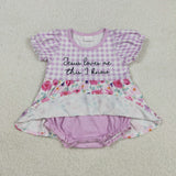 Jesus loves me this I know Floral Purple Plaid Girls Easter Romper